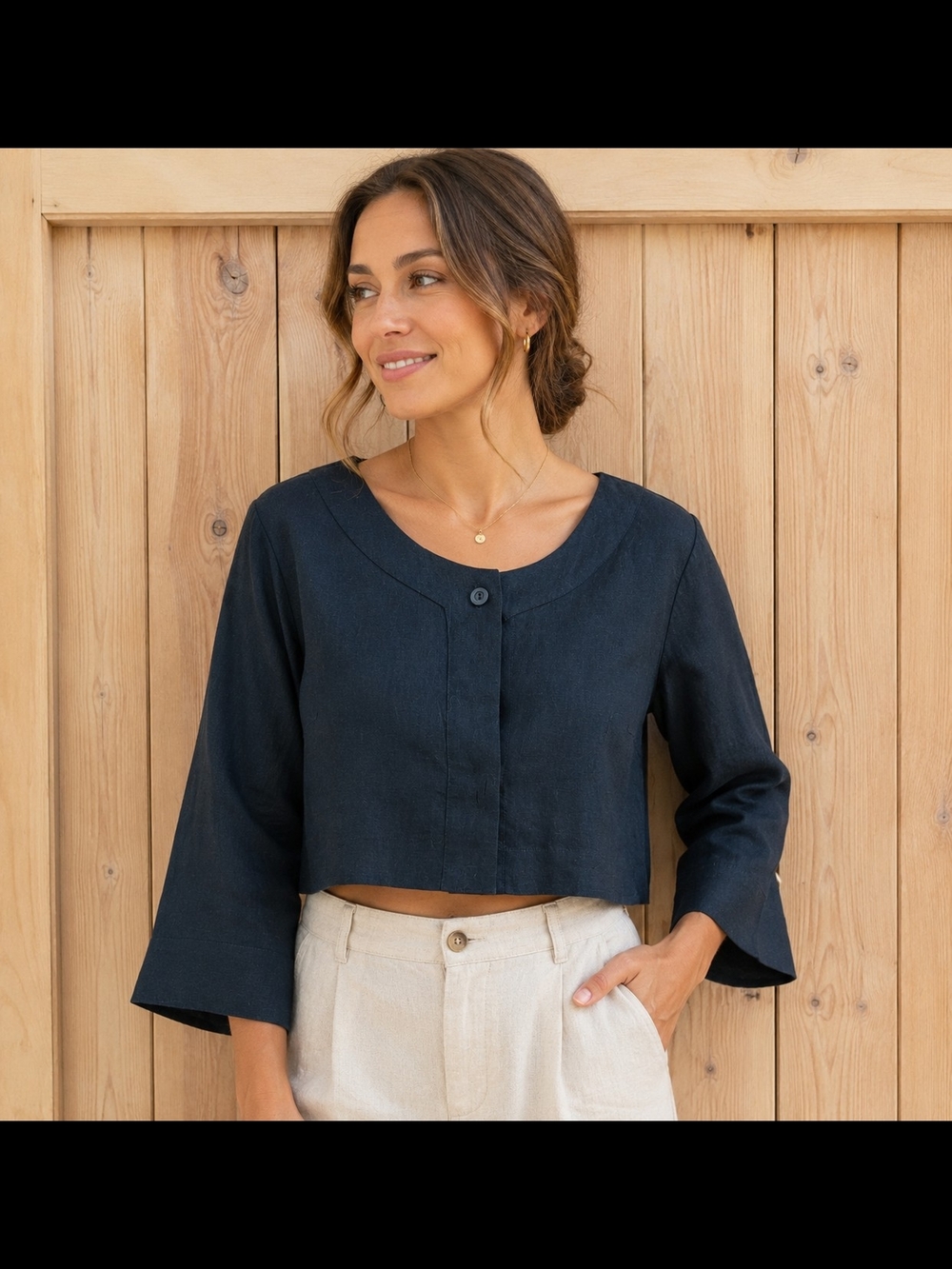 Animale Black Linen Blend Cropped Jacket